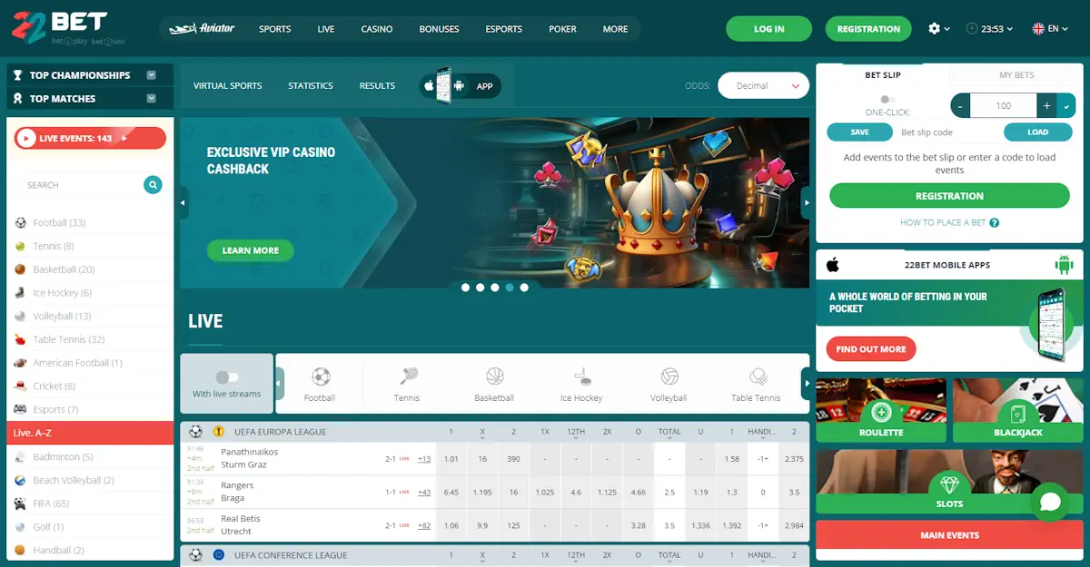 22Bet Sportsbook and Casino Screenshot